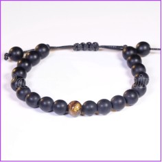 Bracelet extensible en perles d'ONYX MATTE et sa perle d'OEIL DE TIGRE 2