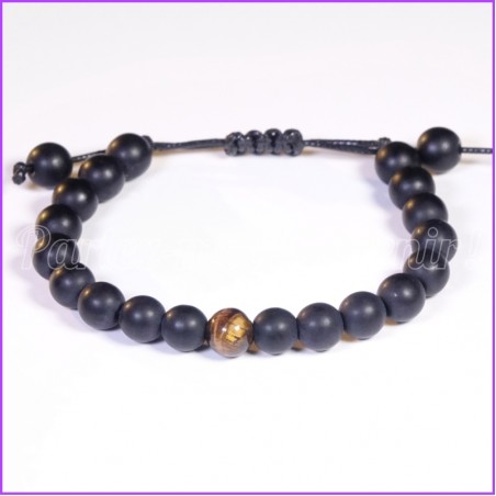 Bracelet extensible en perles d'ONYX MATTE et sa perle d'OEIL DE TIGRE