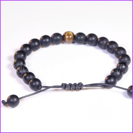 Bracelet extensible en perles d'ONYX MATTE et sa perle d'OEIL DE TIGRE