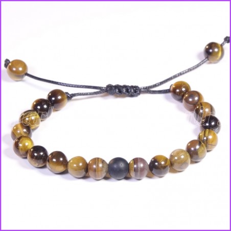 Bracelet extensible en perles d'OEIL DE TIGRE et sa perle d'ONYX MATTE