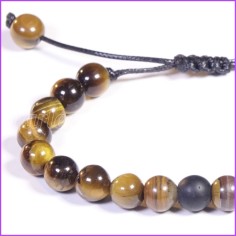 Bracelet extensible en perles d'OEIL DE TIGRE et sa perle d'ONYX MATTE 2