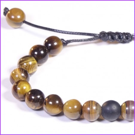 Bracelet extensible en perles d'OEIL DE TIGRE et sa perle d'ONYX MATTE