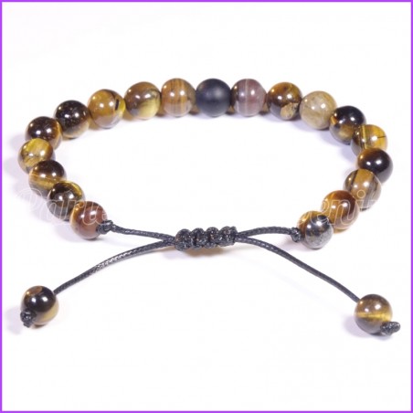 Bracelet extensible en perles d'OEIL DE TIGRE et sa perle d'ONYX MATTE