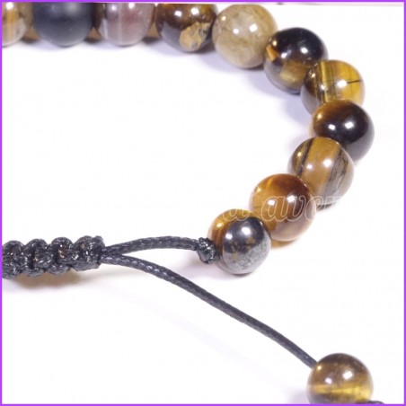 Bracelet extensible en perles d'OEIL DE TIGRE et sa perle d'ONYX MATTE