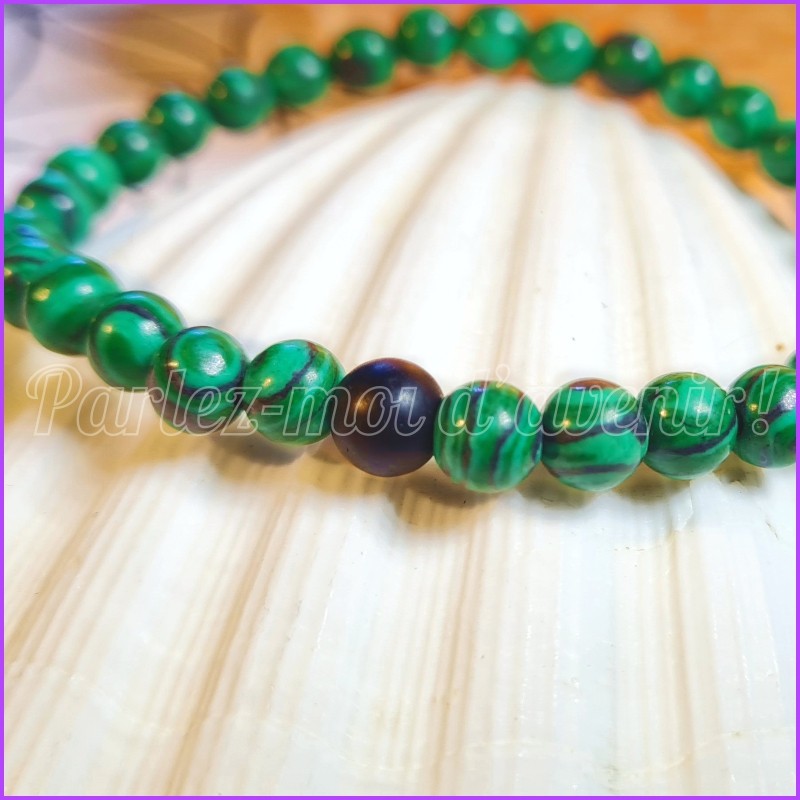 Bracelet de protection en Malachite et sa perle d'Onyx Matte