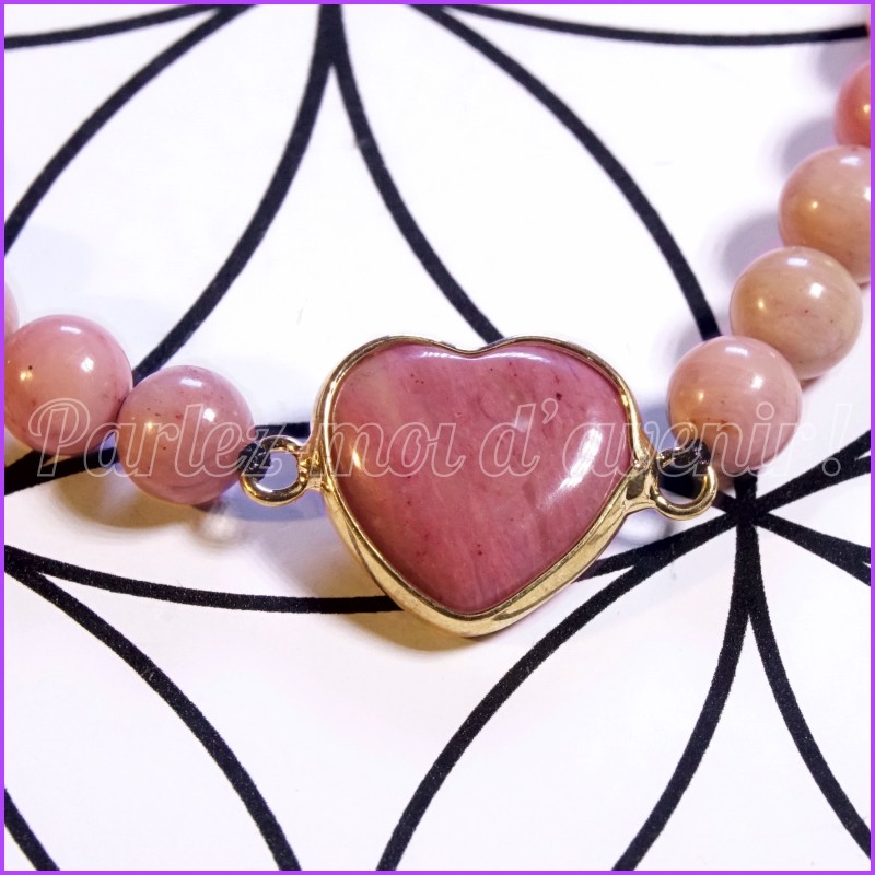 Bracelet réglable en perles et cœur de Rhodochrosite