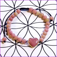 Bracelet réglable en perles et cœur de Rhodochrosite