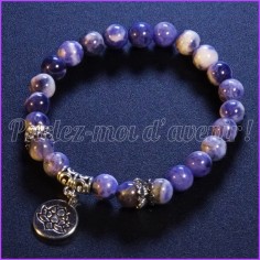 Bracelet en Sodalite et sa médaille de Fleur de Lotus