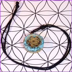 Pendentif Orgonite Turquoise, Grenat, Sceau de Metatron et Feuilles d'Or