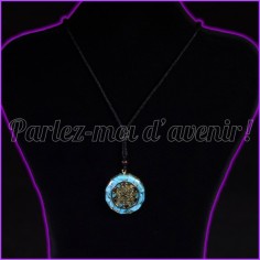 Pendentif Orgonite Turquoise, Grenat, Sceau de Metatron et Feuilles d'Or 2
