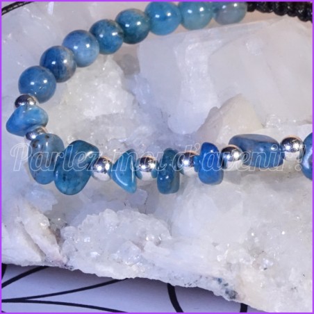 Bracelet réglable en pierre d'apatite bleue