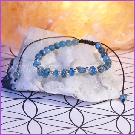 Bracelet réglable en pierre d'apatite bleue