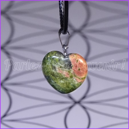 Tour de cou pendentif de protection Coeur en Pierre d'UNAKITE