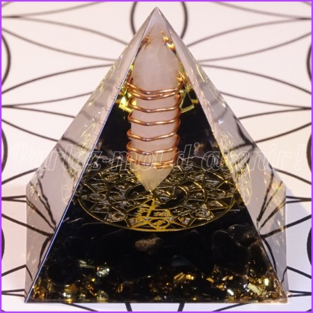 Orgonite Pyramide ARBRE DE VIE KABBALISTIQUE, TOURMALINE ET POINTE DE CRISTAL DE QUARTZ