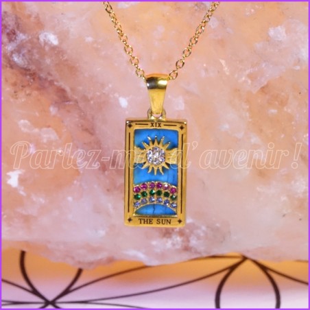 Golden lucky charm pendant from Tarot "Le Soleil "+ free chain