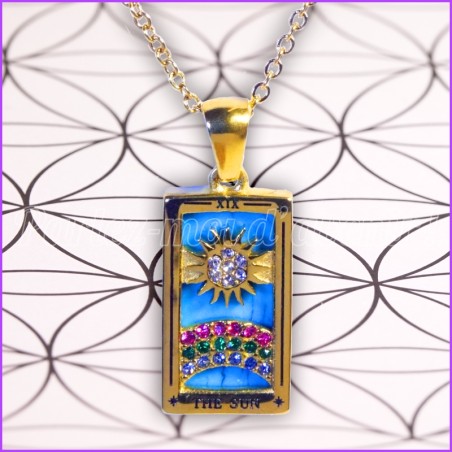 Golden lucky charm pendant from Tarot "Le Soleil "+ free chain