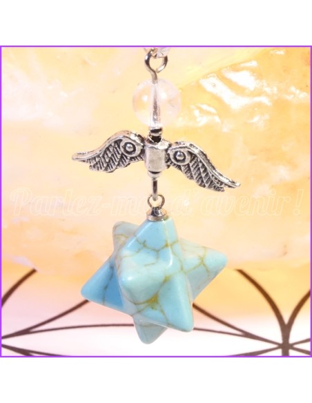 Pendentif Pendule Merkaba Angélique en Howlite Bleue