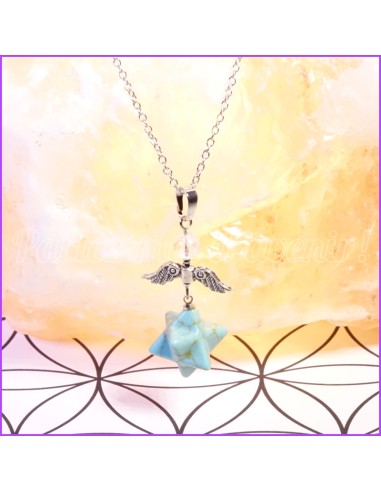 Pendentif Pendule Merkaba Angélique en Howlite Bleue