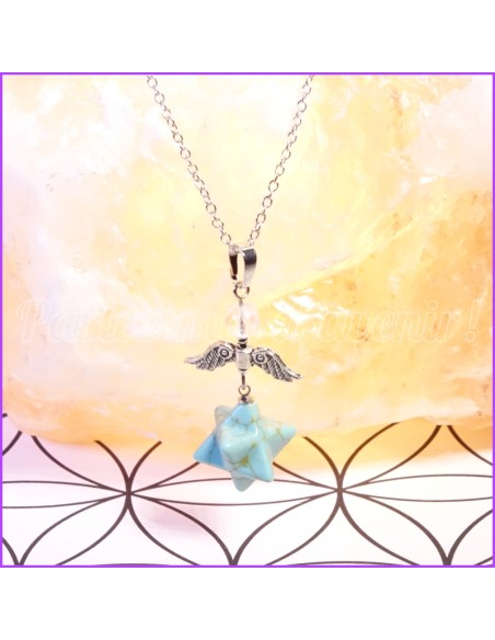 Pendentif Pendule Merkaba Angélique en Howlite Bleue