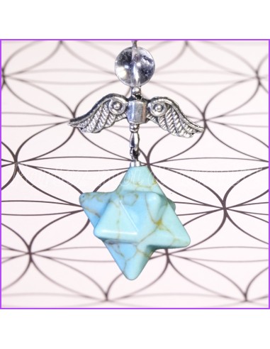 Pendentif Pendule Merkaba Angélique en Howlite Bleue