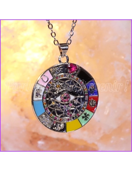 Pendentif de protection Argenté "Talisman Magique des 11 Symboles"