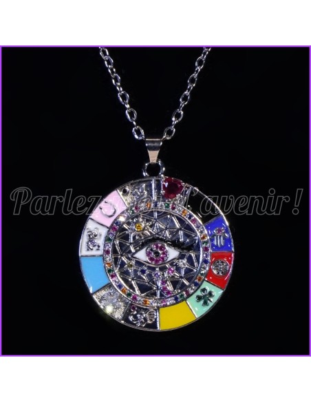 Pendentif de protection Argenté "Talisman Magique des 11 Symboles"