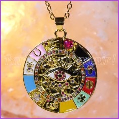 Pendentif de protection Doré "Talisman Magique des 11 Symboles"