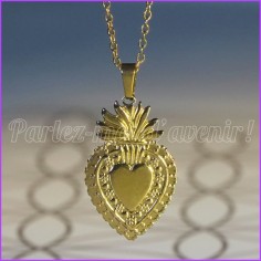 Pendentif de protection divine "Sacré Cœur de Jésus" de couleur DORÉE (avec chaînette)