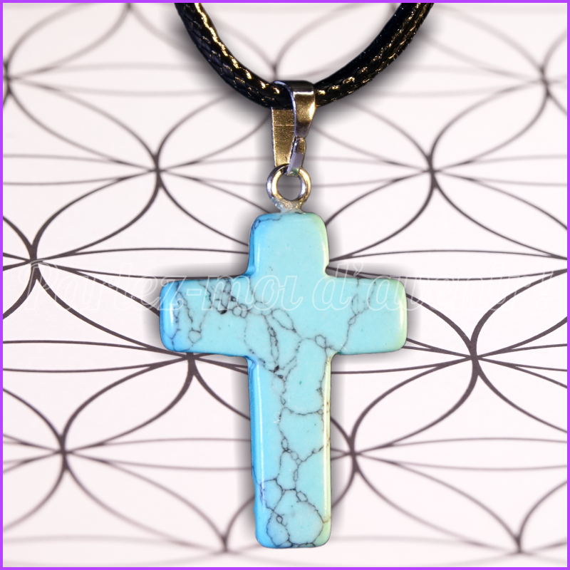 Tour de cou pendentif de protection CROIX EN PIERRE DE TURQUOISE