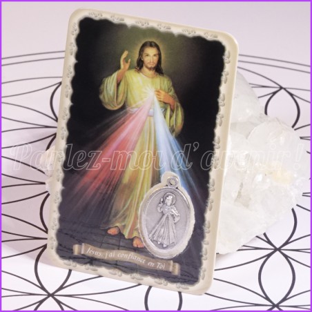 Carte plastifiée de prière avec médaille de Jésus Notre Sauveur