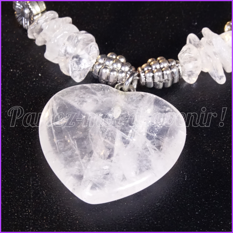 Collier cœur de protection CRISTAL DE ROCHE (QUARTZ BLANC)