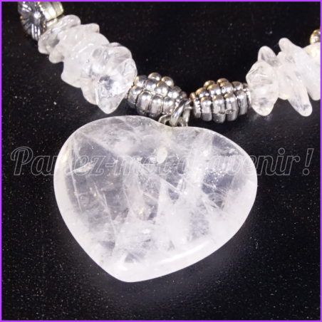 Collier cœur de protection CRISTAL DE ROCHE (QUARTZ BLANC)