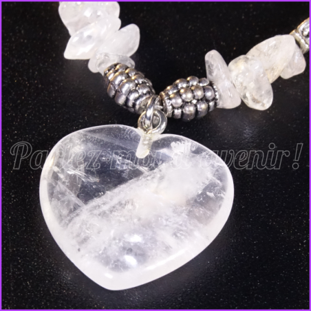 Collier cœur de protection CRISTAL DE ROCHE (QUARTZ BLANC)