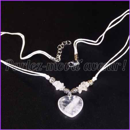 Collier cœur de protection CRISTAL DE ROCHE (QUARTZ BLANC)