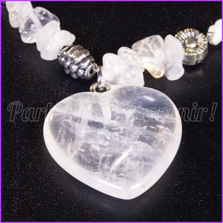 Collier cœur de protection CRISTAL DE ROCHE (QUARTZ BLANC)