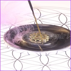 Porte-encens métallique argenté avec motif doré tête du roi soleil Surya 2