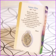 Sainte Rita, Médaille et prière sur carte plastifiée 2