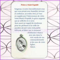 Carte de protection plastifiée avec prière et médaille de Saint Expédit 2