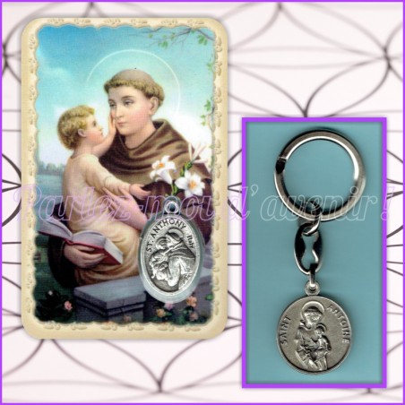 KIT Porte-clés Prière à Saint Antoine de Padoue et Carte de protection avec prière et médaille de Saint Antoine