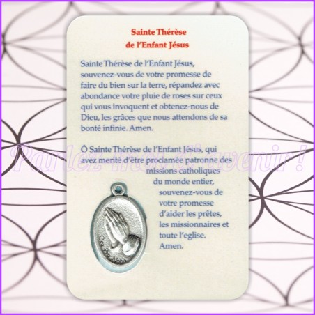 KIT Porte-clés Prière à Sainte Thérèse et Carte de protection avec prière et médaille de Sainte Thérèse