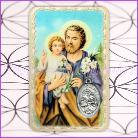 KIT Porte-clés Prière à Saint Joseph et Carte de protection avec prière et médaille de Saint Joseph