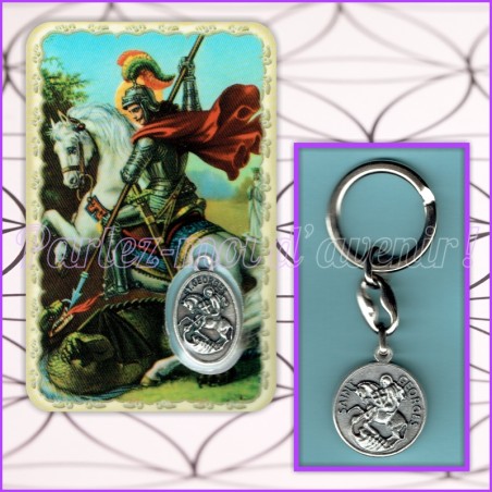 KIT Porte-clés Prière à Saint Georges et Carte de protection avec prière et médaille de Saint Georges