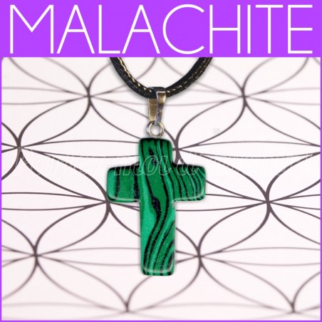 Tour de cou pendentif de protection CROIX EN PIERRE DE MALACHITE